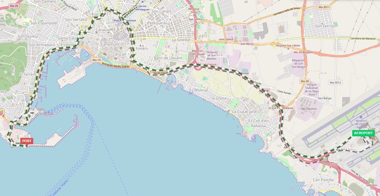 Trasa miejskiego autobusu nr 1 w Palma de Mallorca