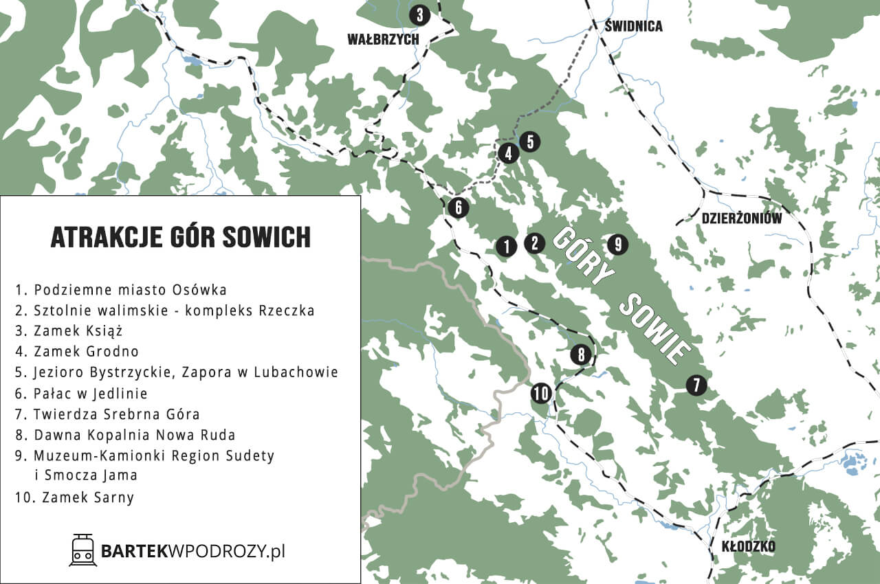 Atrakcje Gór Sowich mapka Bartekwpodrozy.pl blog podróżniczy