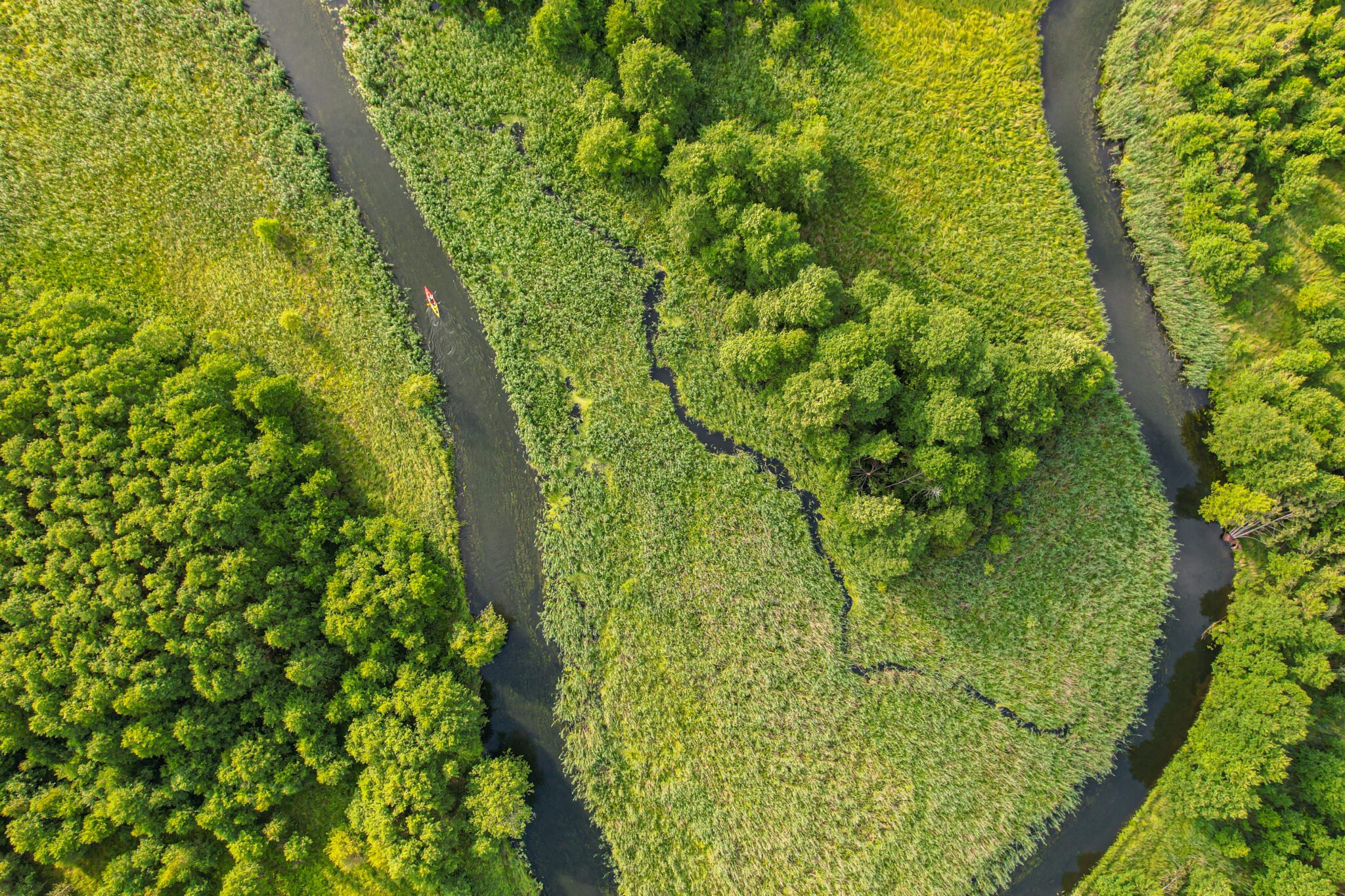 Kaszuby rzeka kajak z drona