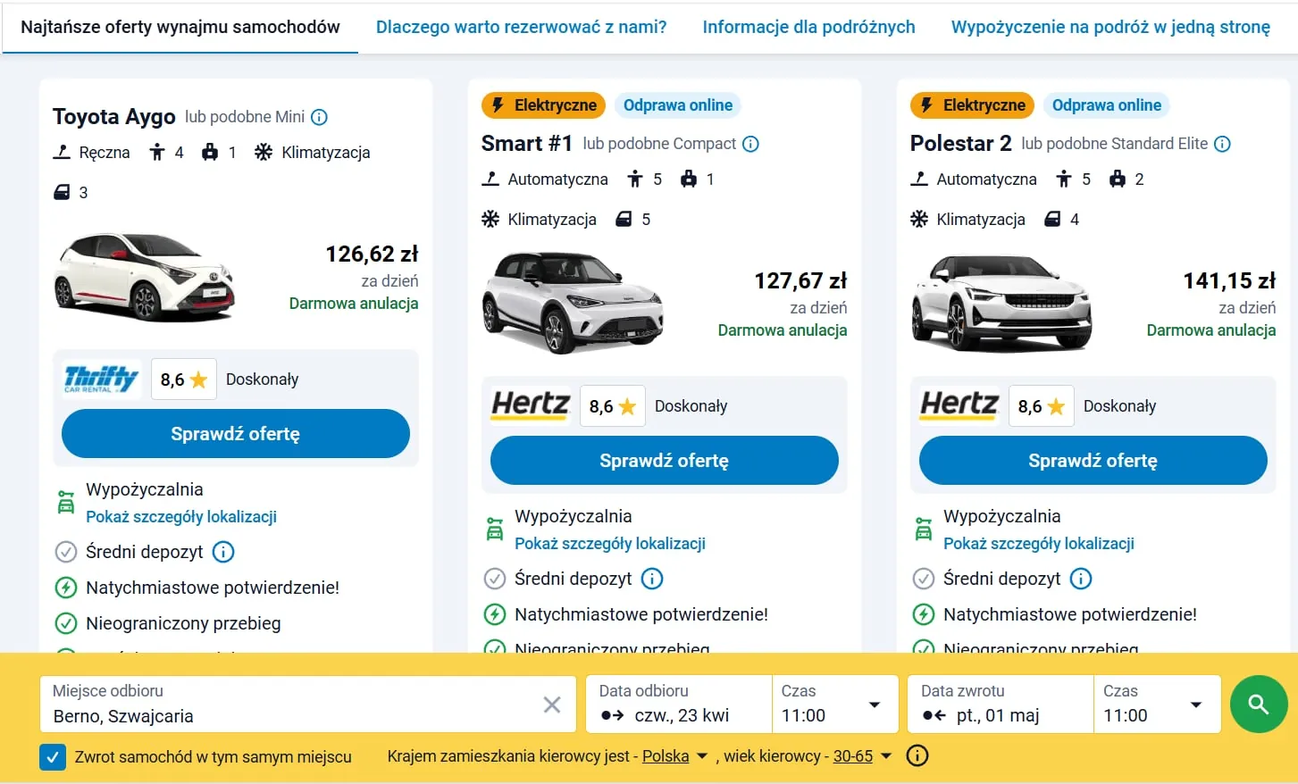 discovercars Berno Szwajcaria